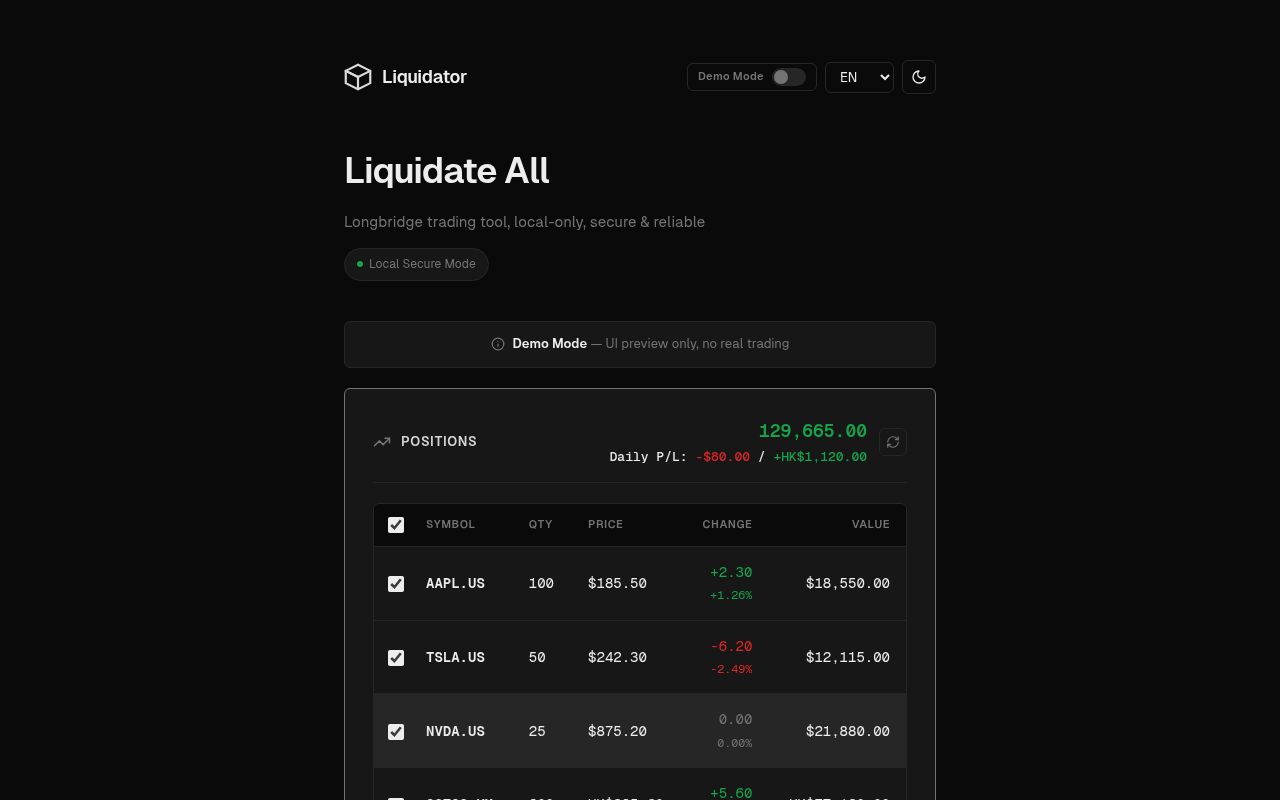 Dark mode — positions view