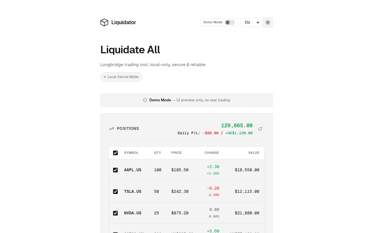 Light mode — positions view